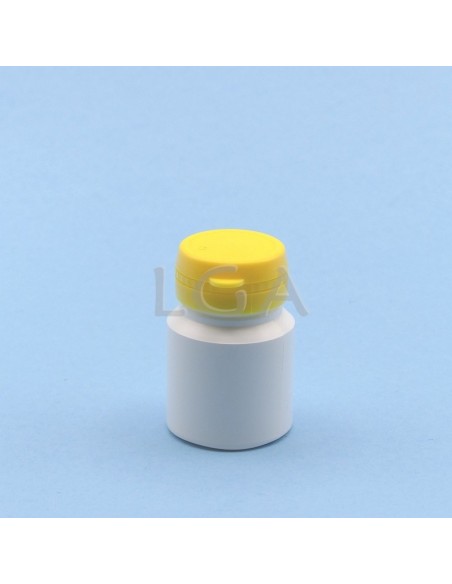 Pilulier plastique blanc 30ml, à couvercle inviolable