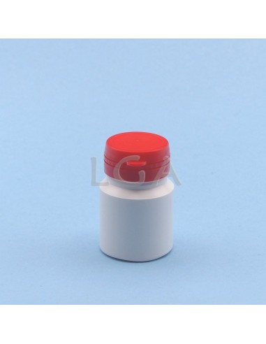 Pilulier plastique blanc 30ml, à couvercle inviolable