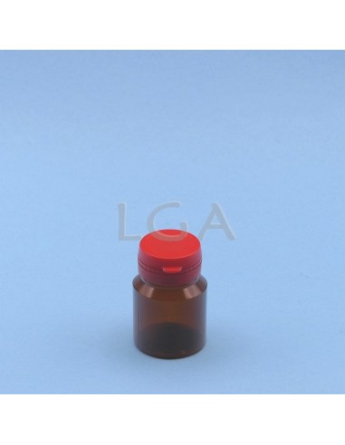 Pilulier plastique ambré cristal 30ml, à couvercle inviolable