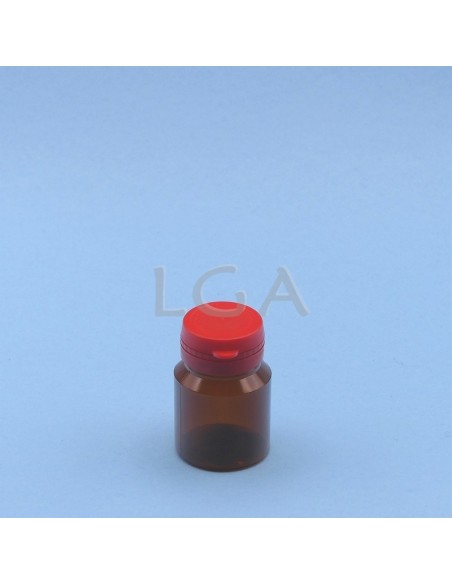 Pilulier plastique ambré cristal 30ml, à couvercle inviolable