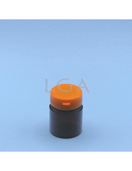 Pilulier plastique ambré cristal 50ml- à couvercle inviolable