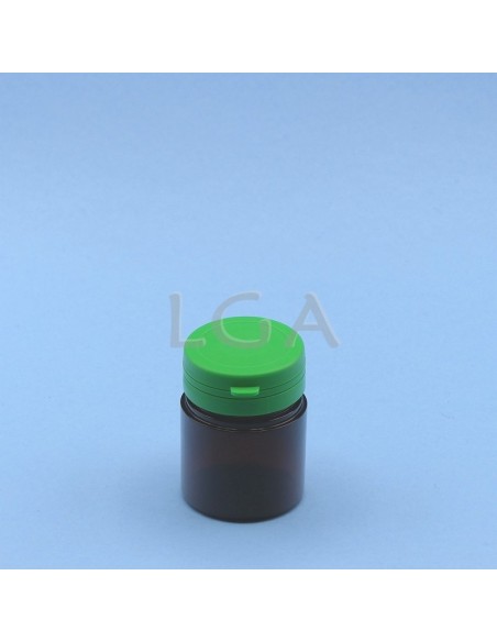 Kapselbox aus Plastik- bernsteinfarben- kristallen- 50ml mit Verschluss mit Sicherheitsgewinde