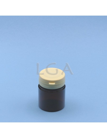 Pilulier plastique ambré cristal 50ml- à couvercle inviolable