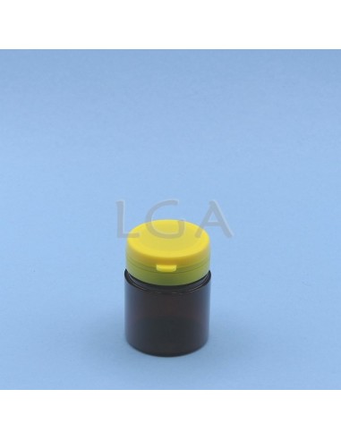 Pilulier plastique ambré cristal 50ml- à couvercle inviolable