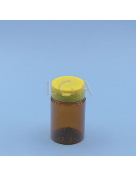 Zoppica a pillole in plastica cristallo ambrato 75ml con capsula antimanomissione