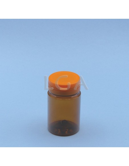 Kapselbox aus Plastik, bernsteinfarben- kristallen, 75ml mit Verschluss mit Sicherheitsgewinde