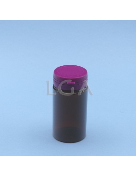 Pilulier plastique ambré cristal 100ml- à couvercle inviolable