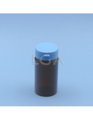 Kapselbox aus Plastik, bernsteinfarben- kristallen, 100ml mit Verschluss mit Sicherheitsgewinde