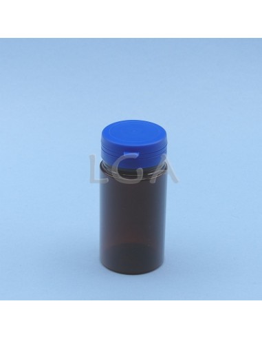 Pilulier plastique ambré cristal 100ml- à couvercle inviolable