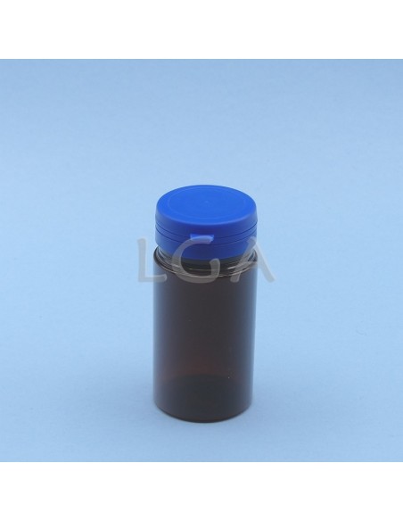 Pilulier plastique ambré cristal 100ml- à couvercle inviolable