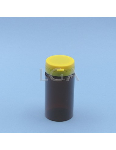 Pilulier plastique ambré cristal 100ml- à couvercle inviolable