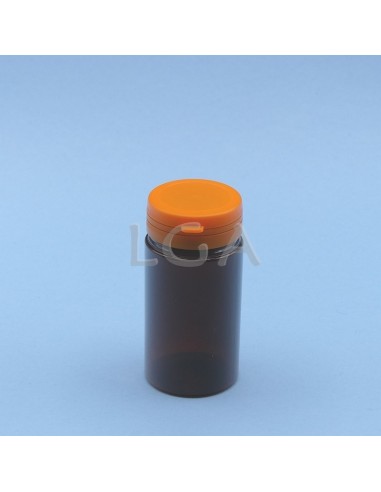 Pilulier plastique ambré cristal 100ml- à couvercle inviolable