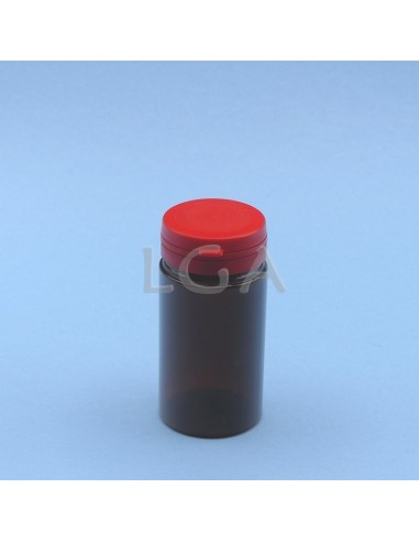 Pilulier plastique ambré cristal 100ml- à couvercle inviolable