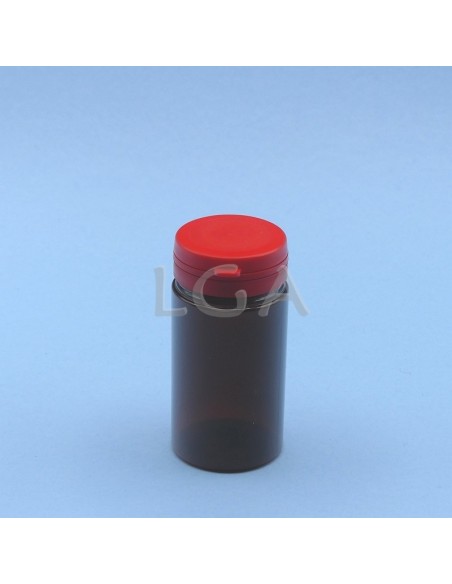 Pilulier plastique ambré cristal 100ml- à couvercle inviolable