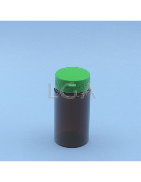 Pilulier plastique ambré cristal 100ml- à couvercle inviolable