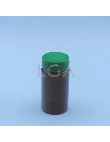 Kapselbox aus Plastik, bernsteinfarben- kristallen, 100ml mit Verschluss mit Sicherheitsgewinde