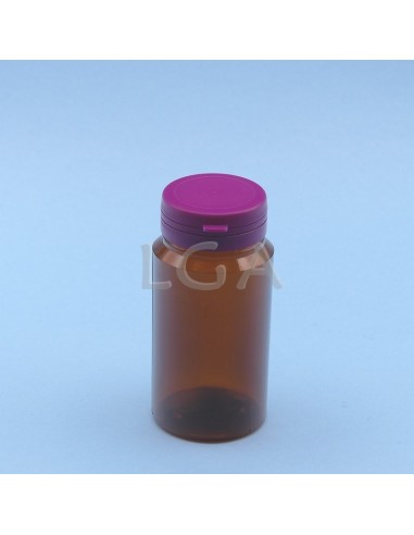 Pilulier plastique ambré cristal 125ml, à couvercle inviolable