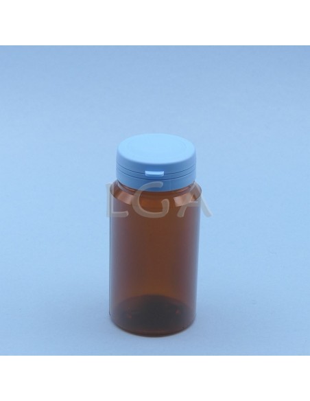 Kapselbox aus Plastik, bernsteinfarben- kristallen, 125ml mit Verschluss mit Sicherheitsgewinde