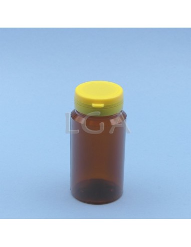 Crystal amber plastic capsule box 125ml with impregnable cap