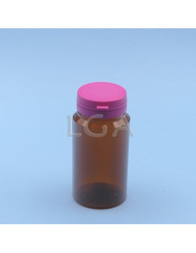 Pilulier plastique ambré cristal 125ml, à couvercle inviolable