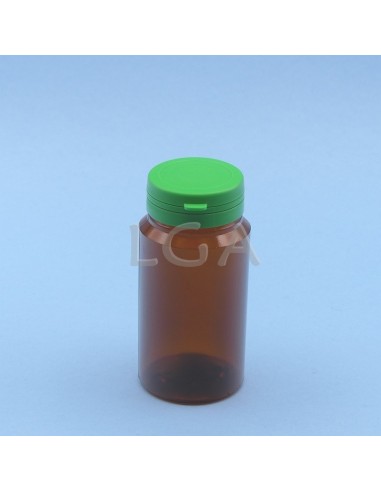 Pilulier plastique ambré cristal 125ml, à couvercle inviolable