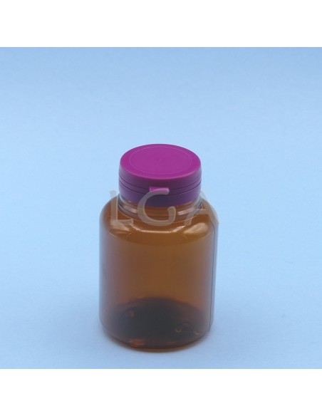 Pilulier plastique ambré cristal 200ml, à couvercle inviolable