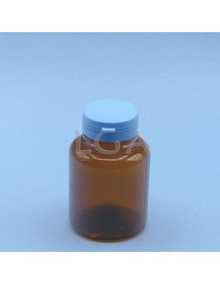 Pilulier plastique ambré cristal 200ml, à couvercle inviolable