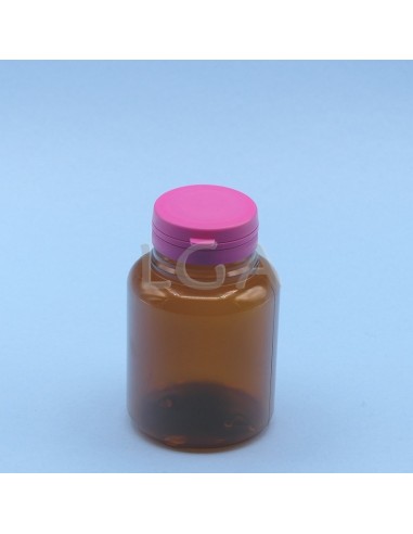 Pilulier plastique ambré cristal 200ml, à couvercle inviolable