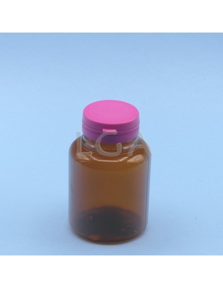 Pilulier plastique ambré cristal 200ml, à couvercle inviolable