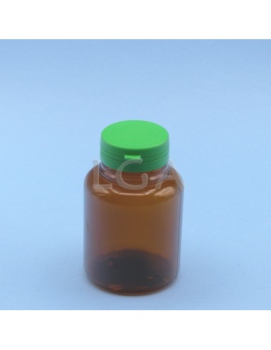 Pilulier plastique ambré cristal 200ml, à couvercle inviolable