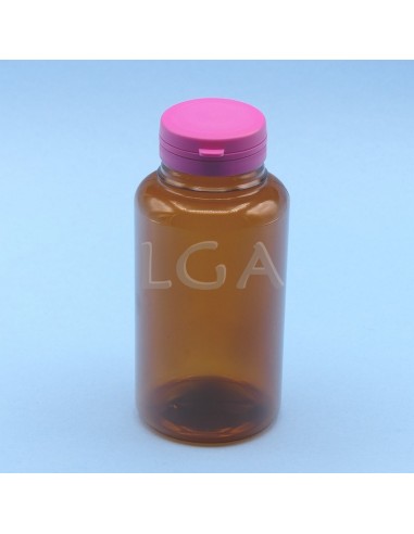 Pilulier plastique ambré cristal 300ml, à couvercle inviolable