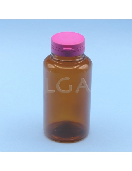 Pilulier plastique ambré cristal 300ml, à couvercle inviolable