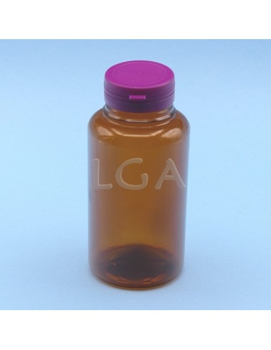 Pilulier plastique ambré cristal 300ml, à couvercle inviolable