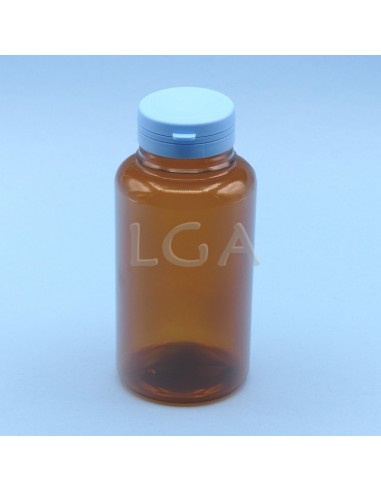 Pilulier plastique ambré cristal 300ml, à couvercle inviolable
