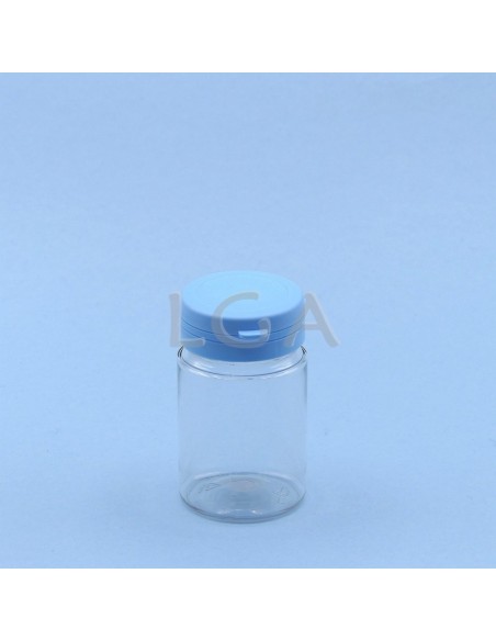 Pilulier plastique cristal 75ml, à couvercle inviolable