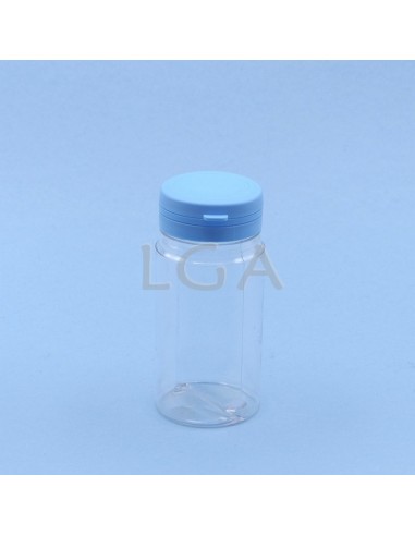 Kapselbox aus Plastik, kristallin, 100ml mit Verschluss mit Sicherheitsgewinde