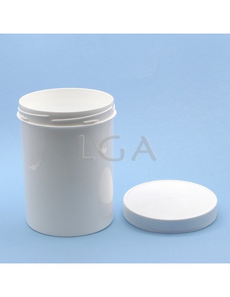 Pot plastique vissant blanc avec couvercle inviolable