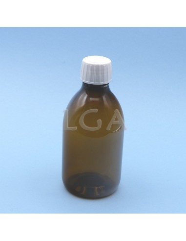 Flacone rotondo per sciroppo- PET plastica ambra Ø28 300ml