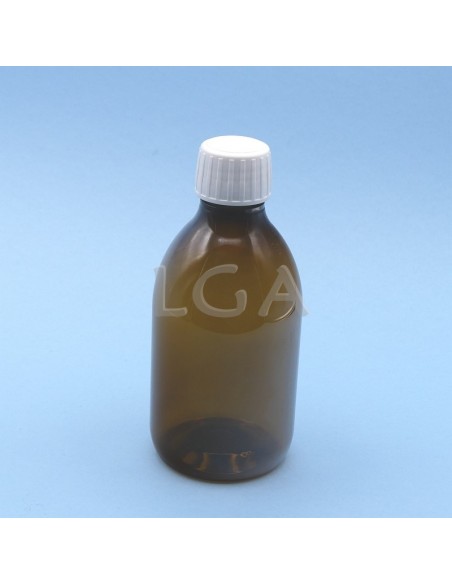 Flacone rotondo per sciroppo- PET plastica ambra Ø28 300ml