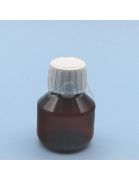 Flacone rotondo per sciroppo- PET plastica ambra Ø28 50ml